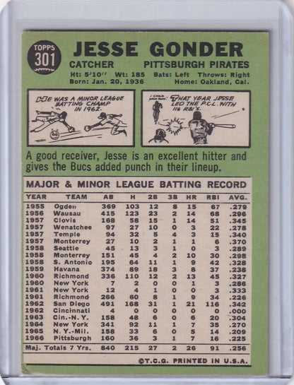 Topps Baseball card of Jesse Gonder from the Pittsburgh Pirates, 1967 edition