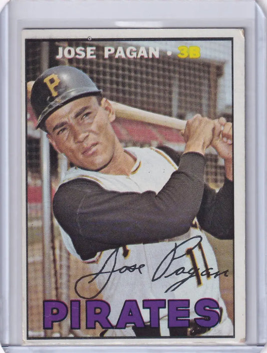 1967 Topps Baseball card of Jose Pagan in batting stance for Pittsburgh Pirates