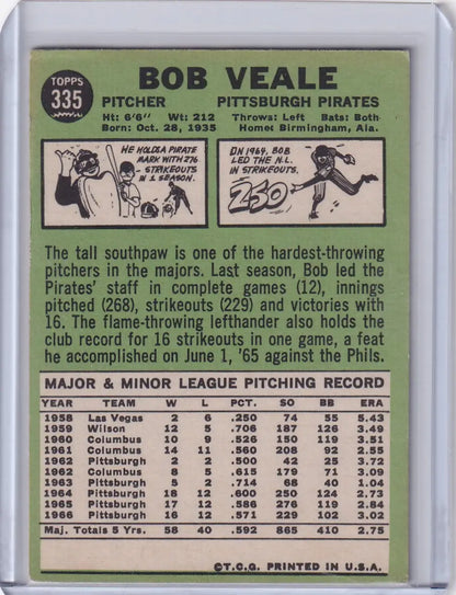 1967 Topps Baseball card of Bob Veale, Pittsburgh Pirates pitcher