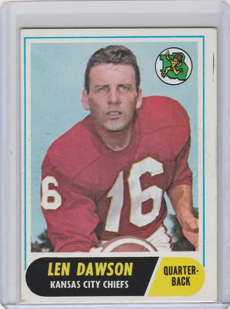 Vintage Len Dawson Kansas City Chiefs football trading card in red jersey