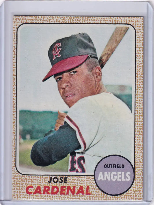 Baseball card of Jose Cardenal in batting stance for California Angels Topps Baseball