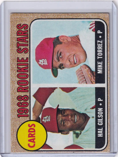 Vintage Topps Baseball card featuring Cardinals Rookies Hal Gilson and Mike Torrez