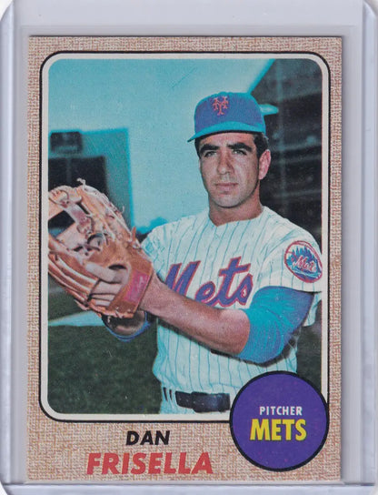 Baseball card of Danny Frisella in New York Mets uniform from Topps Baseball 1968