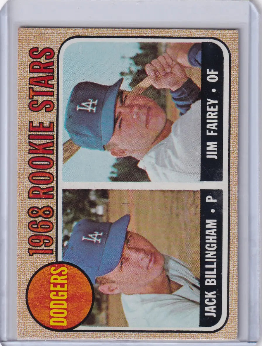 1968 Topps Baseball card featuring Dodgers Rookies Jack Billingham and Jim Fairey RC