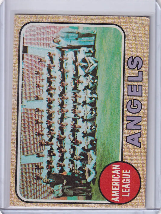 Baseball card of the California Angels team from 1968 Topps Baseball set