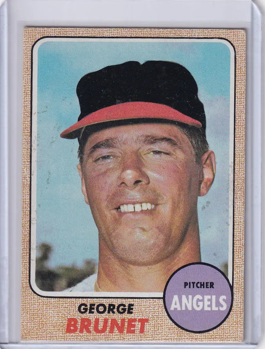 1968 Topps Baseball card of George Brunet from the California Angels smiling with cap