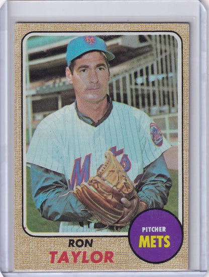 1968 Topps Baseball card of Ron Taylor in New York Mets light blue uniform