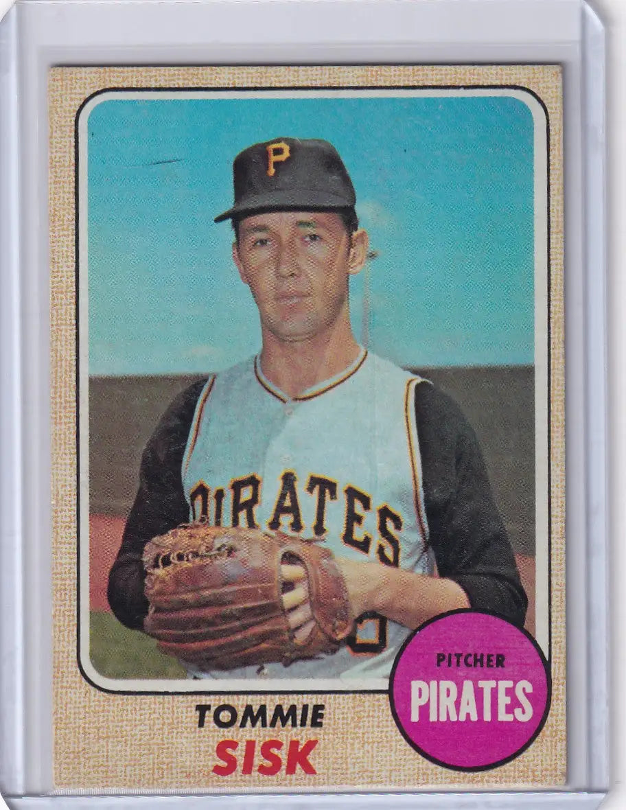 1968 Topps Baseball card of Tommie Sisk, Pittsburgh Pirates pitcher