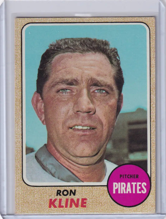 1968 Topps Baseball card close-up of Ron Kline, Pittsburgh Pirates pitcher