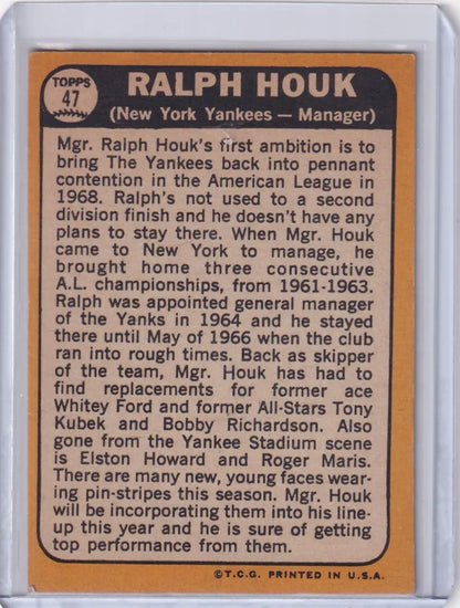 Baseball card featuring Ralph Houk, manager of the New York Yankees from Topps Baseball