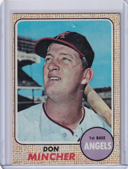 1968 Topps Baseball card of Don Mincher from California Angels looking upward