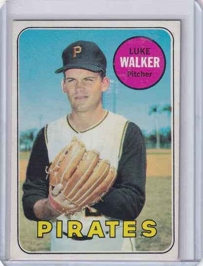 Vintage 1969 Topps Baseball card of Luke Walker, Pittsburgh Pirates pitcher in uniform