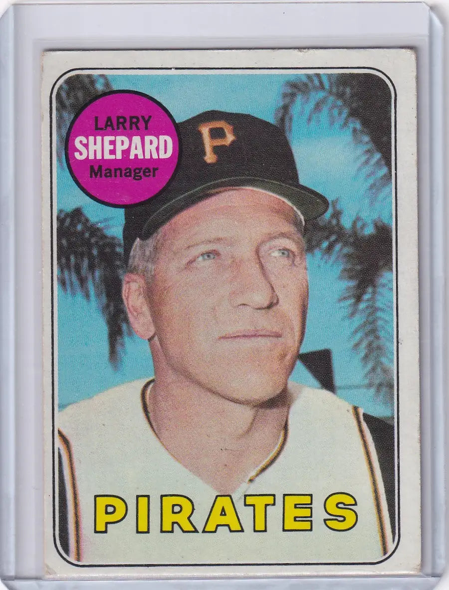 Vintage 1969 Topps Baseball card of Larry Shepard, Pittsburgh Pirates manager