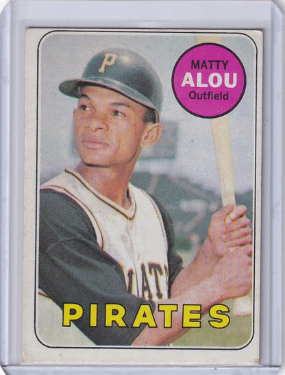 1969 Topps Baseball card of Matty Alou, Pittsburgh Pirates outfielder in batting pose