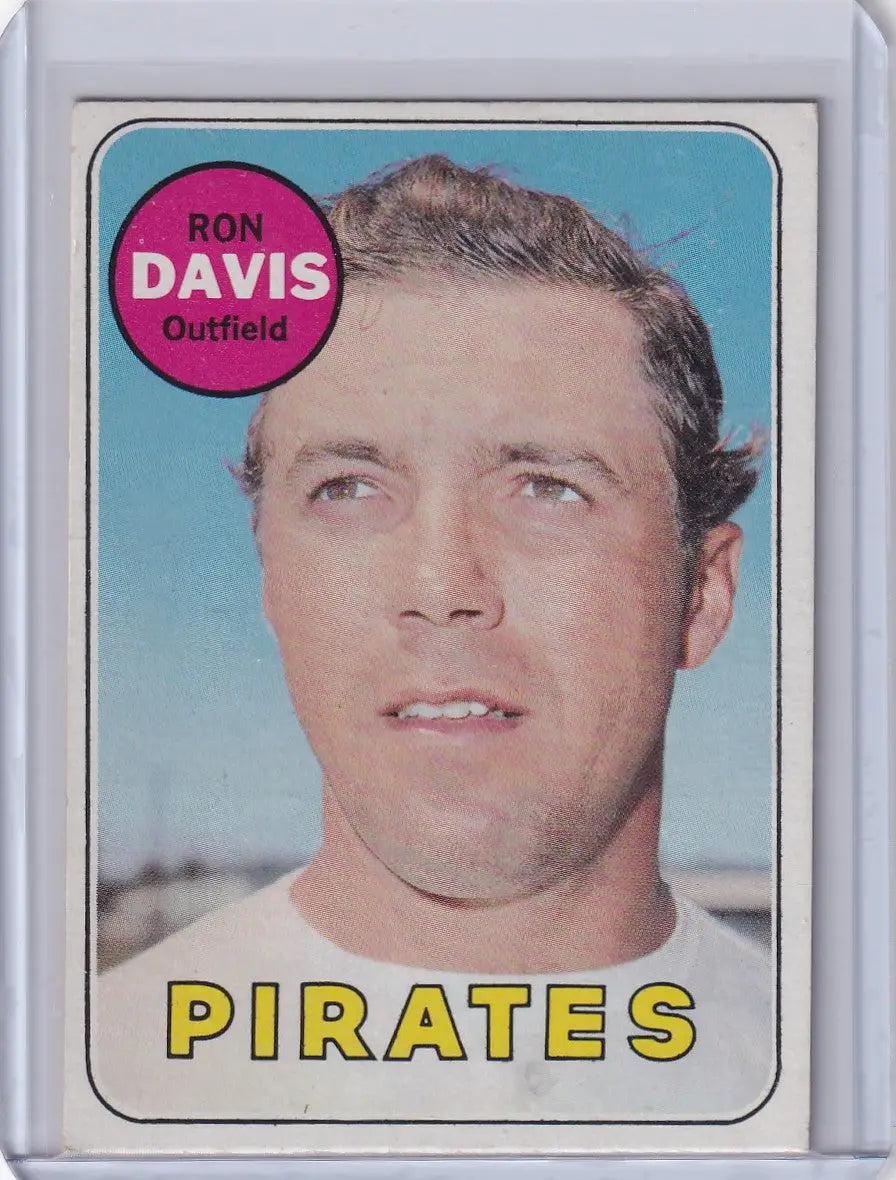 1969 Topps Baseball card of Ron Davis from the Pittsburgh Pirates featuring vibrant design