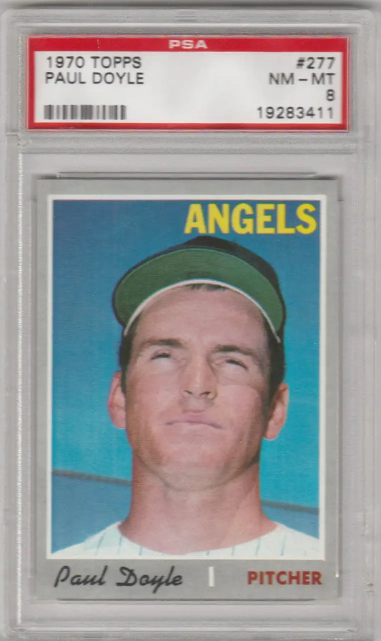 Graded 1970 Topps Paul Doyle PSA 8 baseball card in protective case for collectors