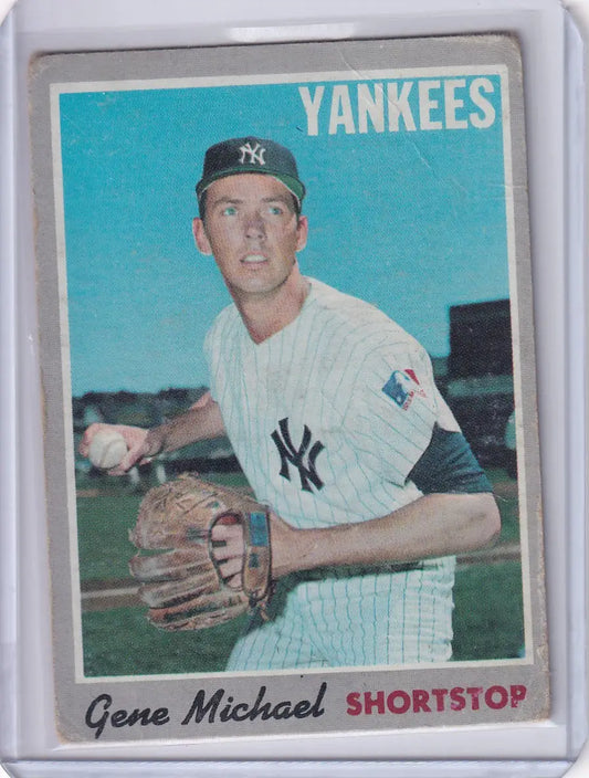 Topps Baseball card of Gene Michael, New York Yankees shortstop in white uniform