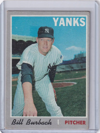 1970 Topps Baseball card featuring New York Yankees pitcher Bill Burbach in pinstripes