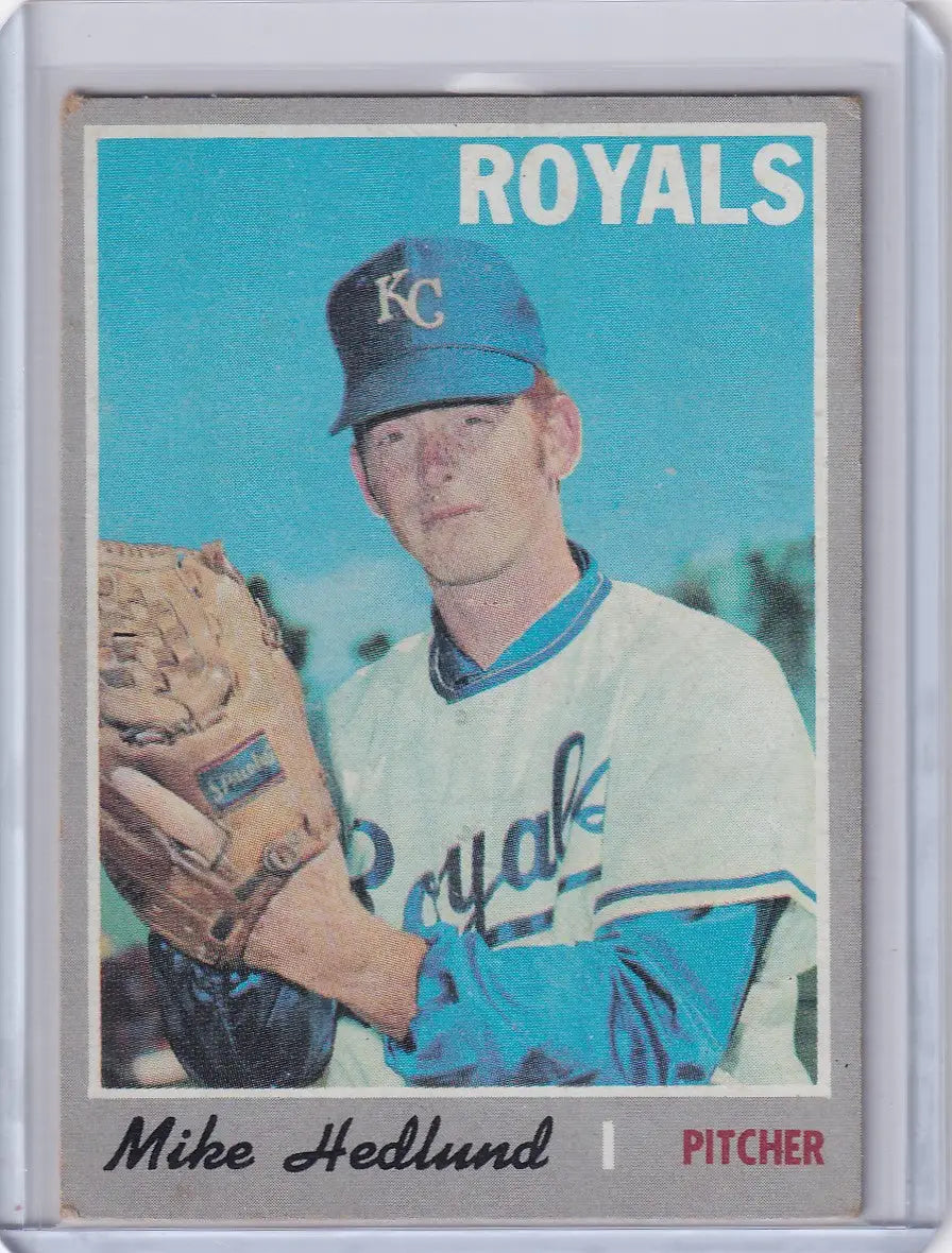 Vintage Topps Baseball card of Mike Hedlund, pitcher for the Kansas City Royals