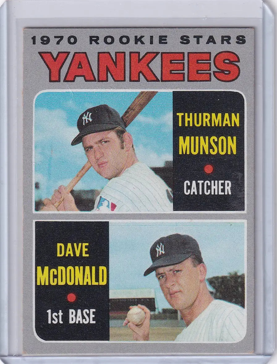 1970 Topps Baseball #189 Yankees Rookies card featuring Thurman Munson and Dave McDonald