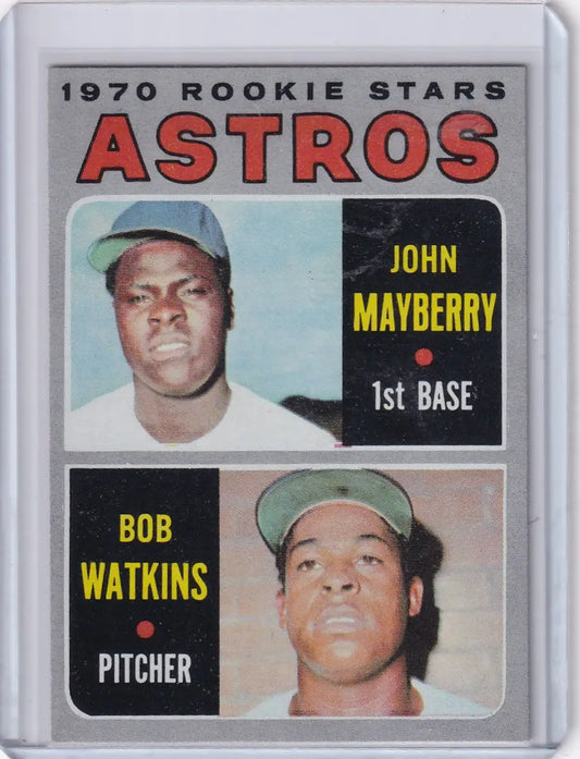 1970 Topps Baseball card featuring Astros rookies John Mayberry and Bob Watkins RC