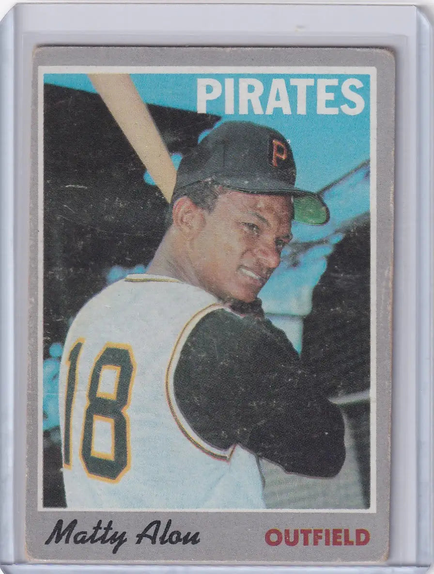 Vintage 1970 Topps Baseball card of Matty Alou, outfielder for Pittsburgh Pirates