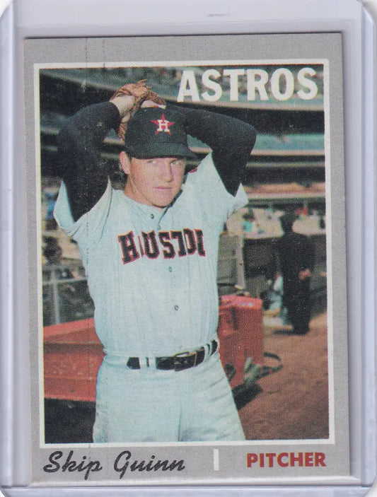 Topps Baseball card of Skip Guinn, Houston Astros pitcher in white uniform and navy cap