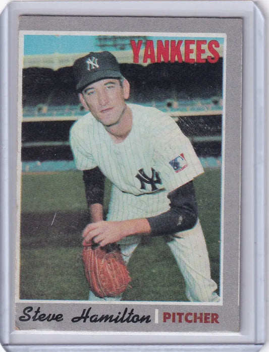 Topps Baseball card of Steve Hamilton, New York Yankees pitcher in white uniform