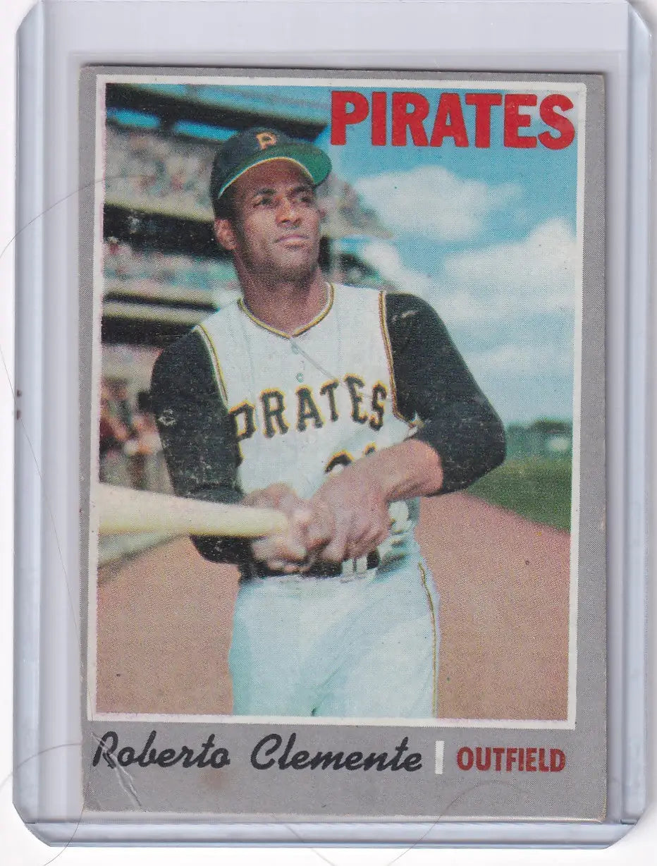 Vintage 1970 Topps Baseball card of Roberto Clemente from the Pittsburgh Pirates