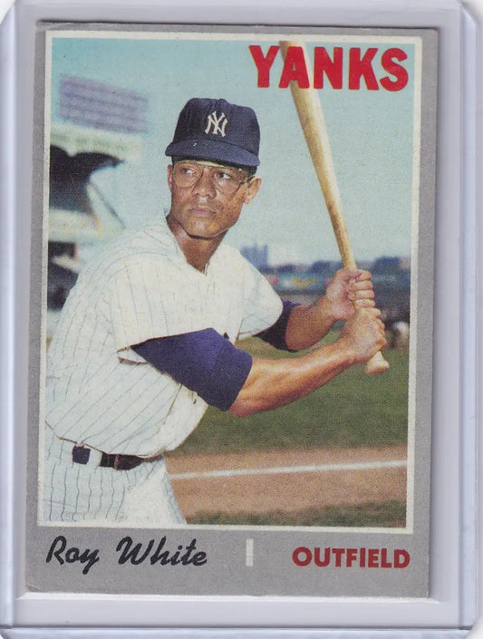 1970 Topps Baseball card of Roy White, New York Yankees outfielder in batting stance