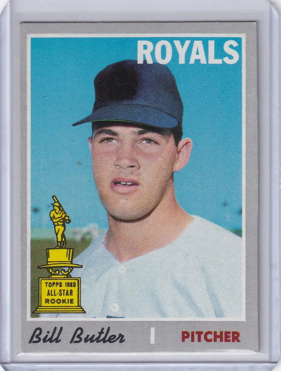 Bill Butler rookie card from 1970 Topps Baseball, Kansas City Royals pitcher