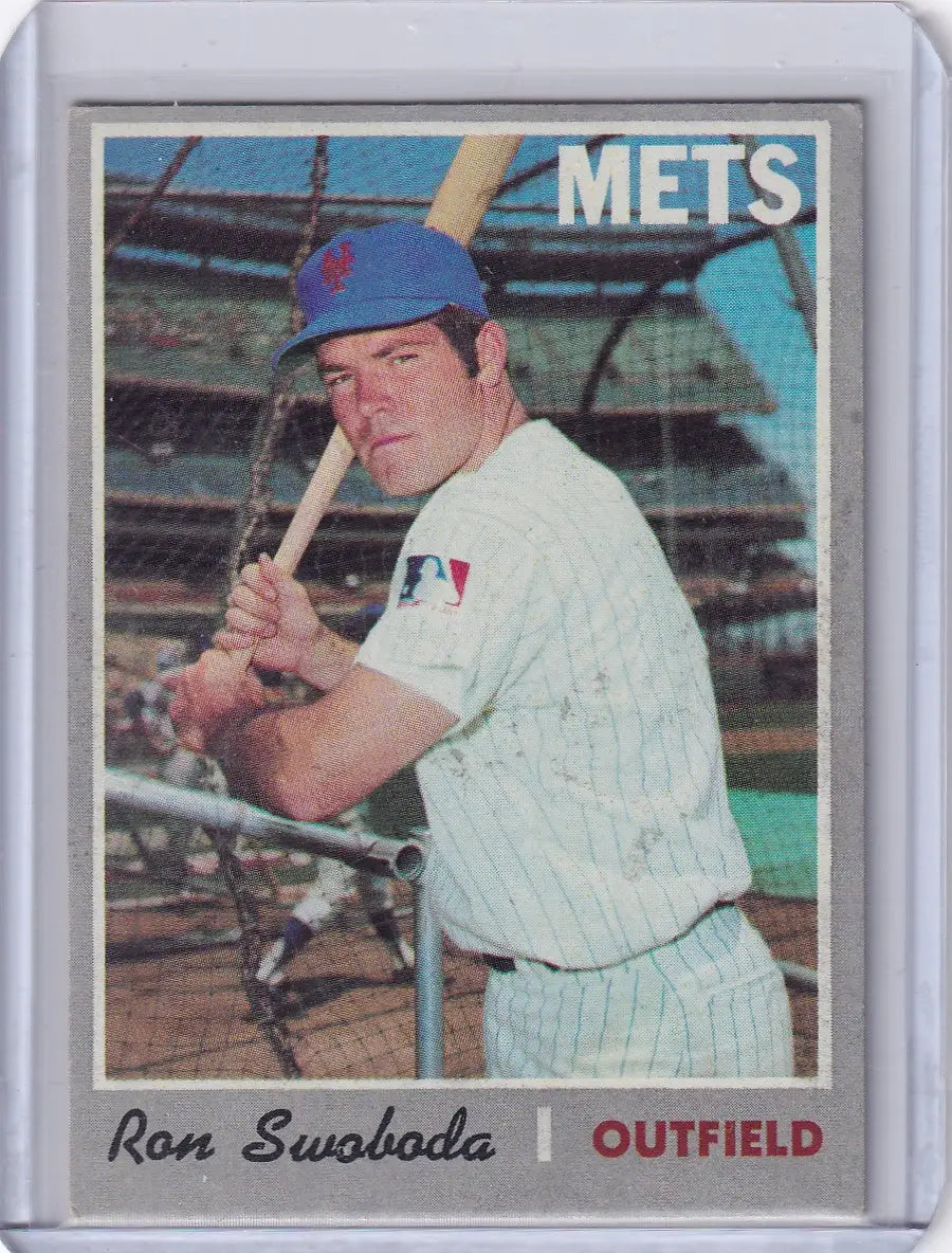 Baseball card of Ron Swoboda in batting stance for Topps Baseball, New York Mets