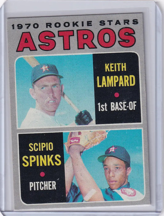 Topps Baseball card of Astros Rookies Keith Lampard and Scipio Spinks from 1970