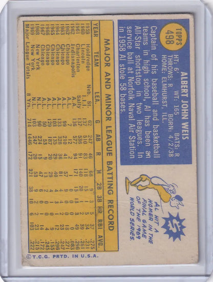 Baseball card featuring Al Weis stats for Topps Baseball New York Mets trading cards