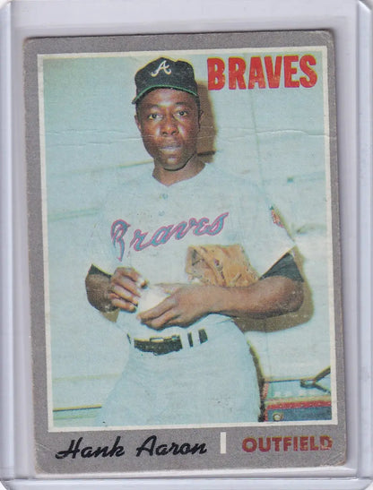 Topps Baseball card of Hank Aaron, Atlanta Braves outfielder in uniform