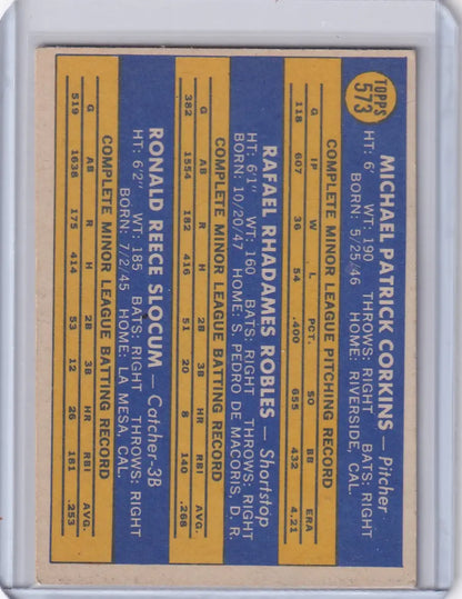 Baseball card featuring 1970 Topps Baseball Padres Rookies statistics on yellow-blue background