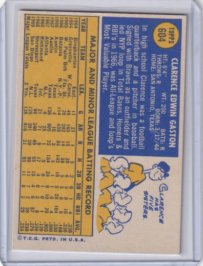 1970 Topps Baseball card of Cito Gaston featuring San Diego Padres stats and illustration