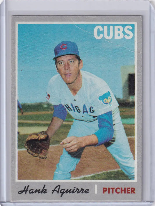 Topps Baseball card of Hank Aguirre in Chicago Cubs white and blue uniform