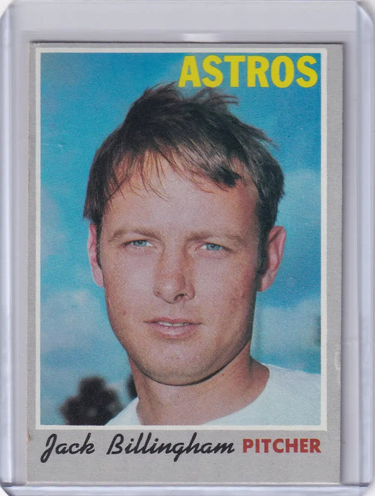 Vintage 1970 Topps Baseball #701 Jack Billingham Houston Astros pitcher card against blue sky