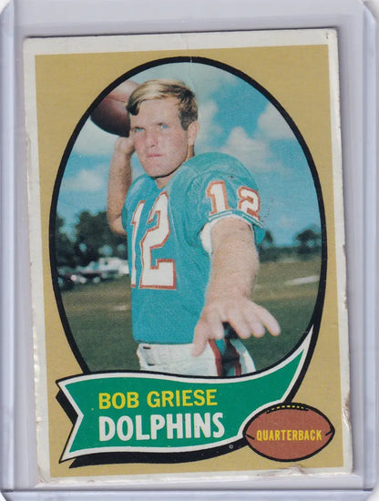 Vintage Topps Football card of Bob Griese from Miami Dolphins 1970 collection