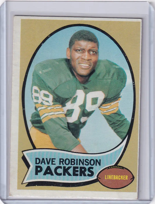 Vintage Topps Football card of Dave Robinson, Green Bay Packers linebacker in uniform