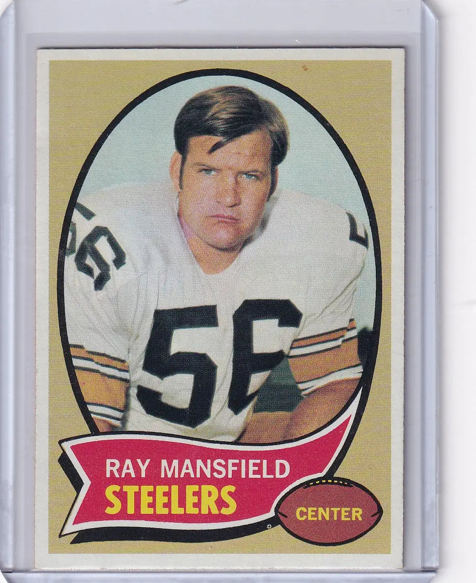 Vintage Topps Football card of Ray Mansfield, Pittsburgh Steelers, in white jersey 56