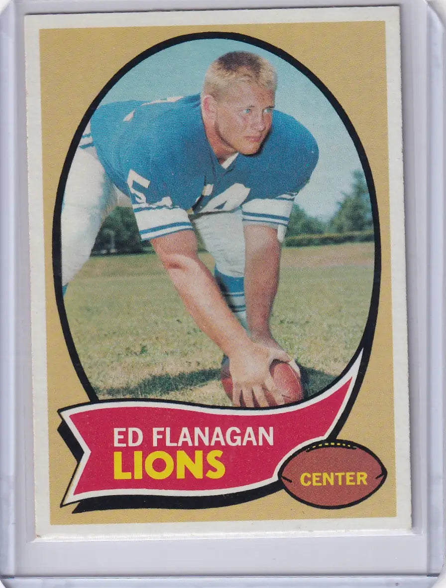 Vintage Topps Football trading card of Ed Flanagan in a Detroit Lions blue jersey