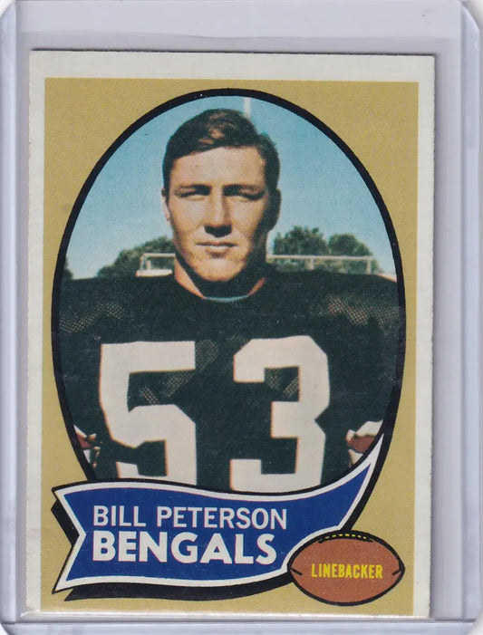 Vintage Topps Football trading card of Bill Peterson, Cincinnati Bengals jersey number 53