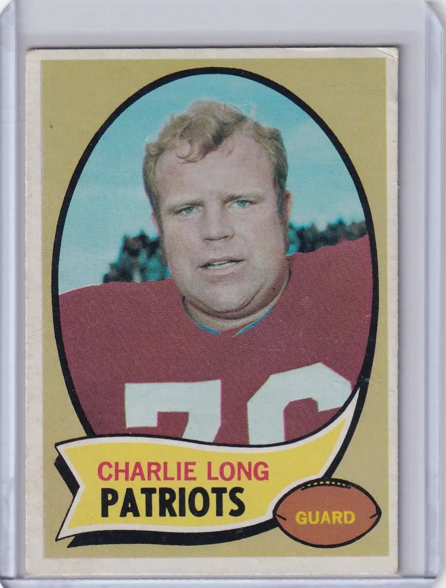 Vintage Topps Football card of Charles Long, New England Patriots player