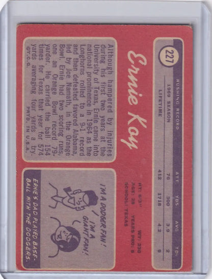 Baseball trading card of Ernie Koy from Topps Football with New York Giants stats