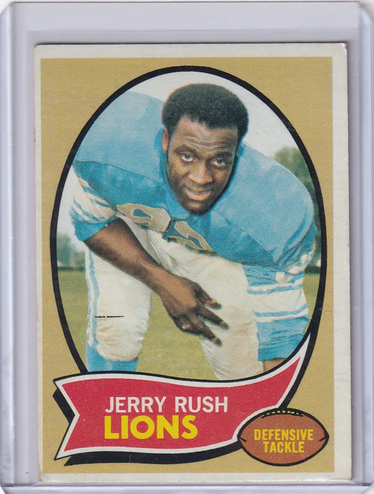 Vintage Topps Football card of Jerry Rush, Detroit Lions defensive tackle rookie