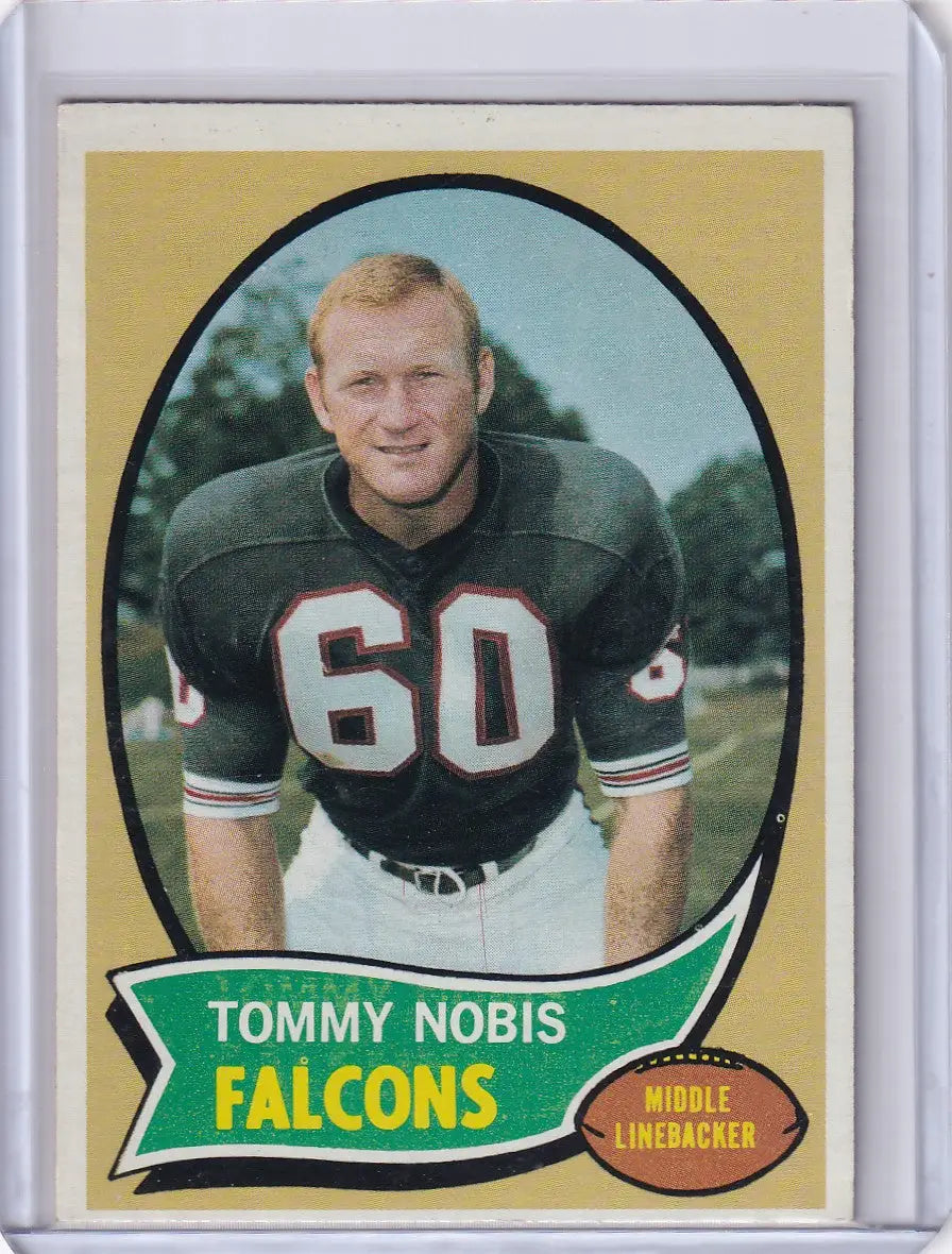 Vintage Topps Football trading card of Tommy Nobis in dark jersey for Atlanta Falcons