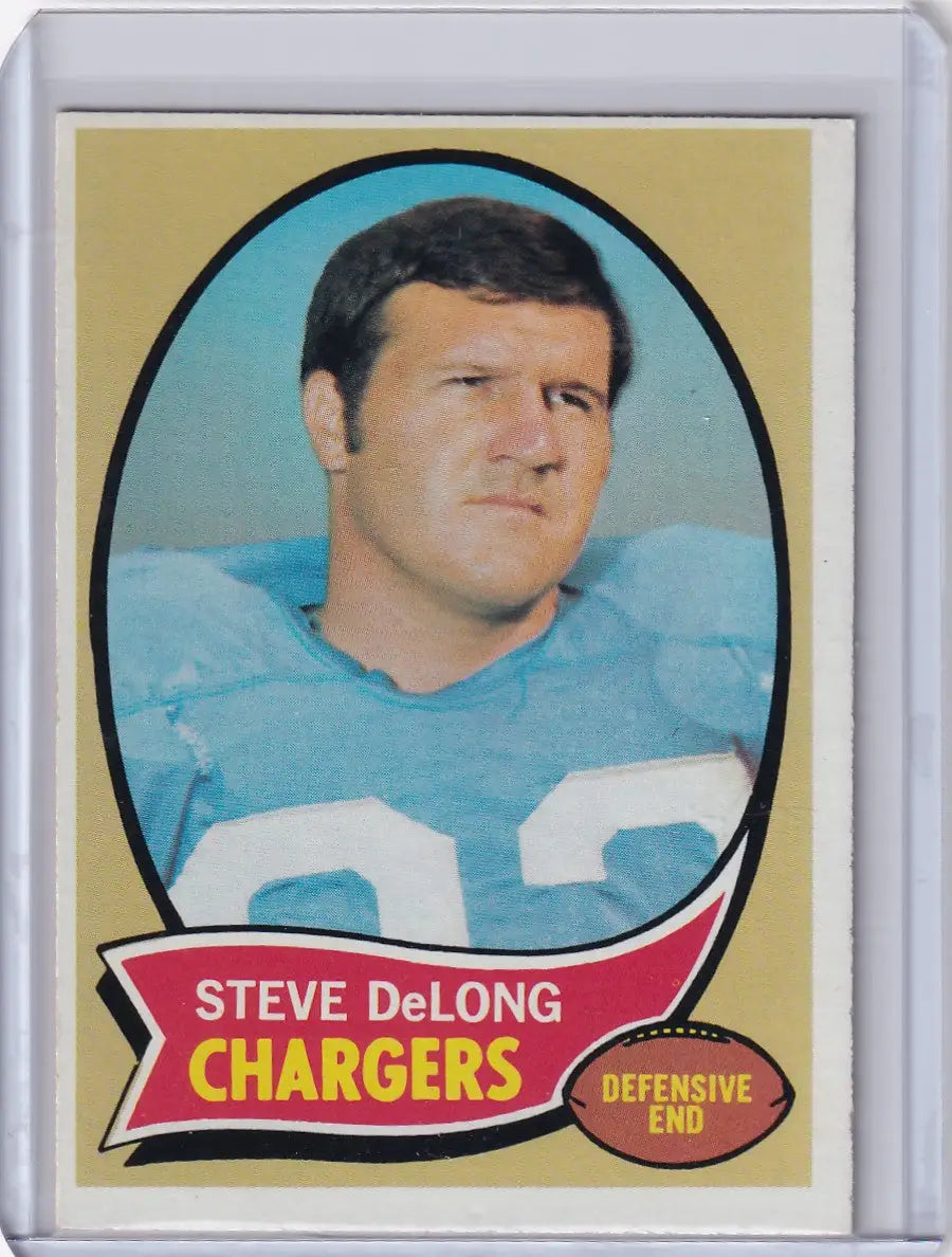 Vintage Topps Football card of Steve DeLong from the San Diego Chargers