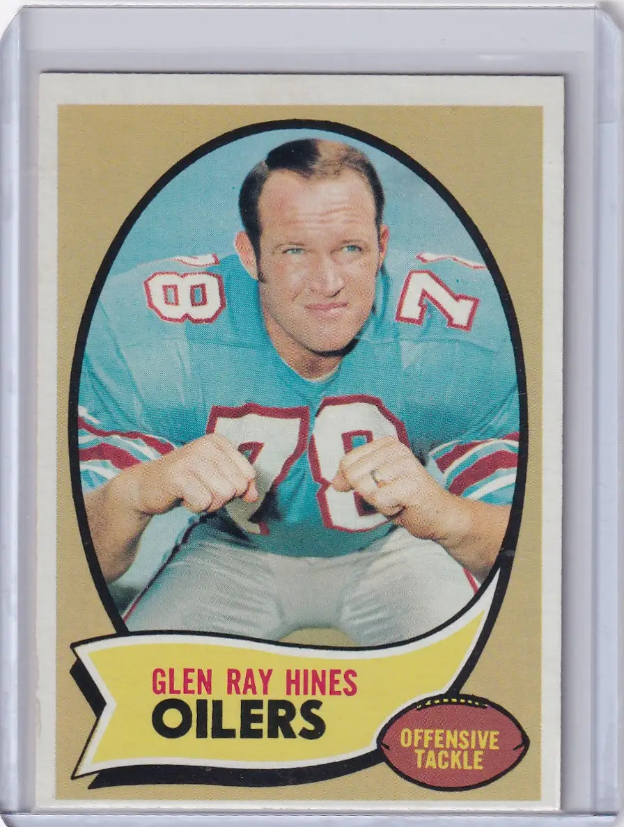 Vintage Topps Football card of Glen Ray Hines in teal jersey for Houston Oilers